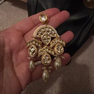 Beautiful Pearl & Kundan, Elegant Gold and Pearl Dangle Earrings